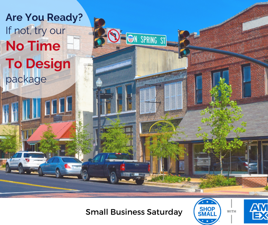 Small Business Saturday image with image of a small town main street